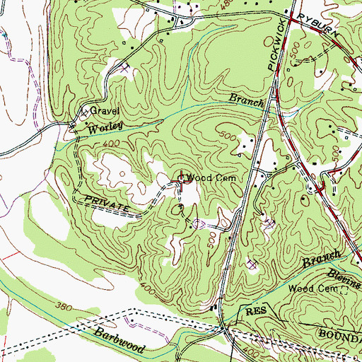 Topographic Map of Wood Cemetery, TN