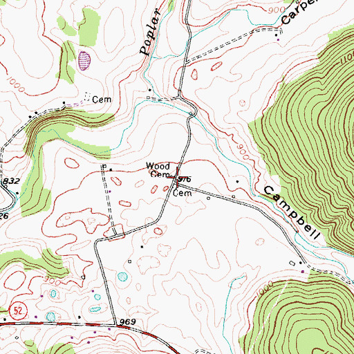 Topographic Map of Wood Cemetery, TN