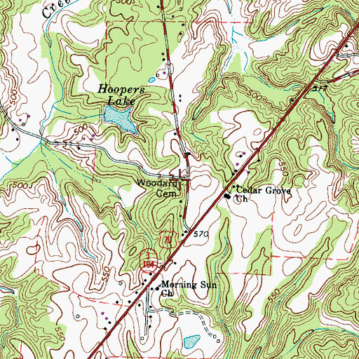 Topographic Map of Woodard Cemetery, TN