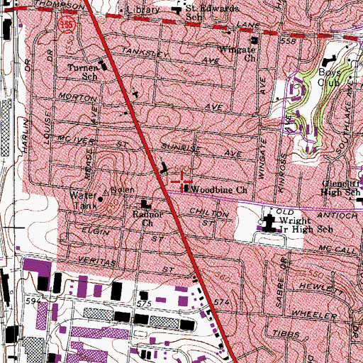 Topographic Map of Woodbine Church, TN