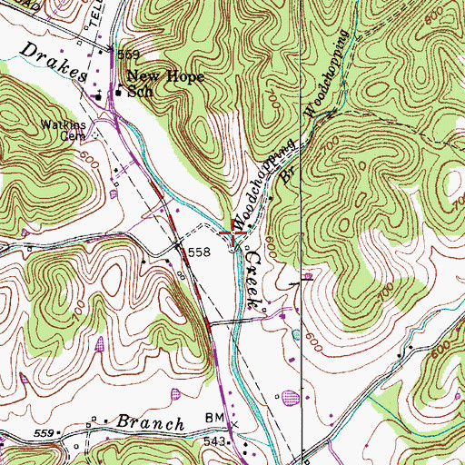Topographic Map of Woodchopping Branch, TN