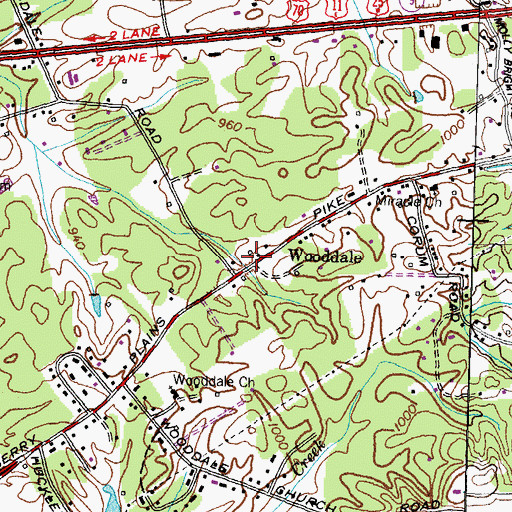 Topographic Map of Wooddale, TN