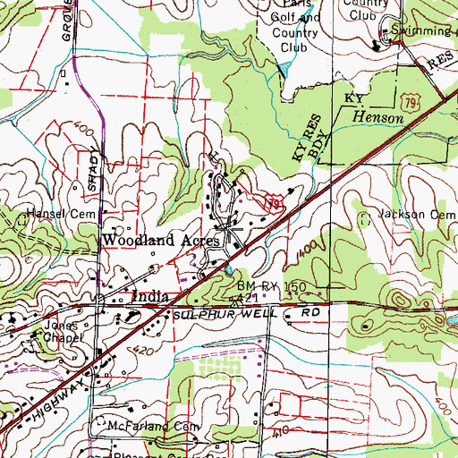 Topographic Map of Woodland Acres, TN