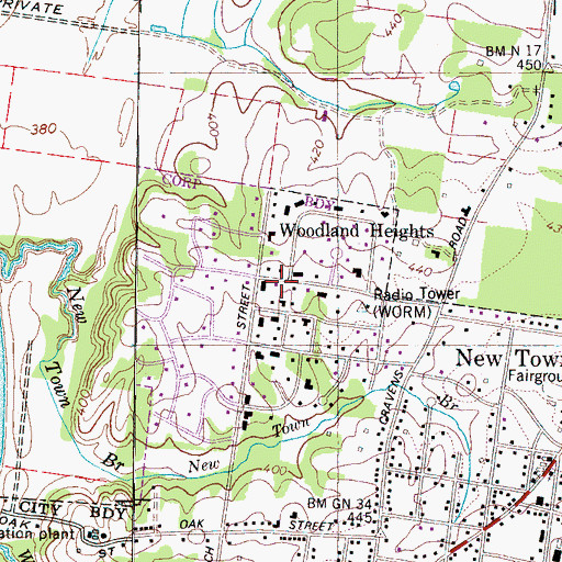 Topographic Map of Woodland Heights, TN