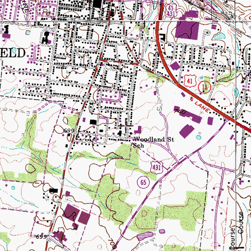 Topographic Map of Woodland Street School, TN