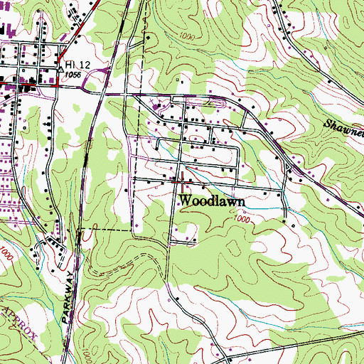 Topographic Map of Woodlawn, TN