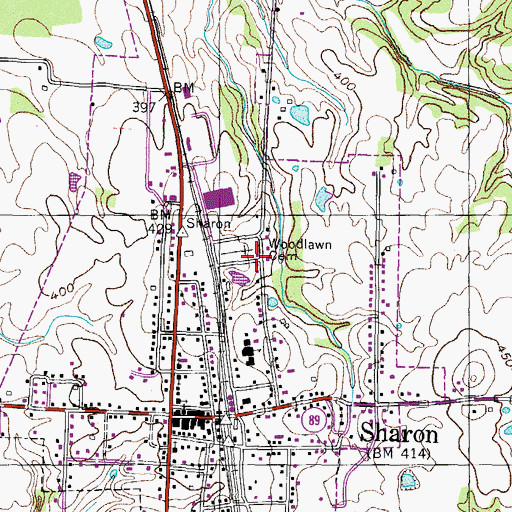 Topographic Map of Woodlawn Cemetery, TN