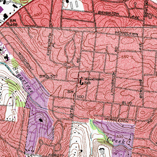 Topographic Map of Woodmont School, TN