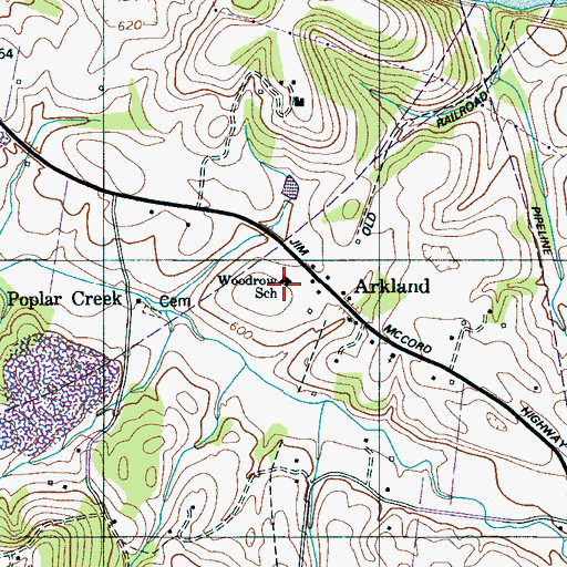 Topographic Map of Woodrow School, TN