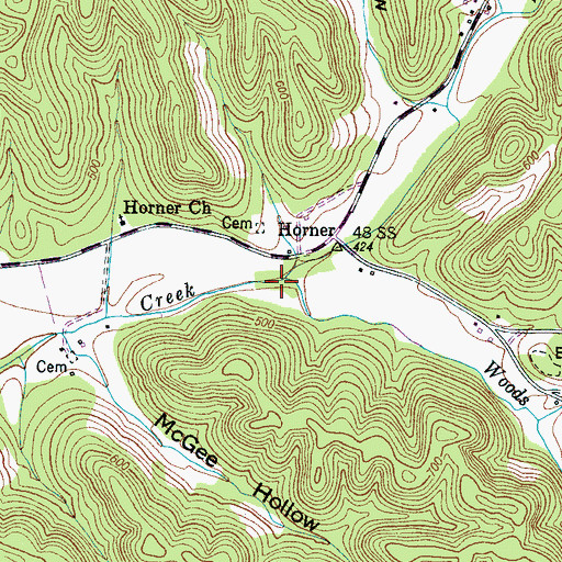 Topographic Map of Woods Branch, TN