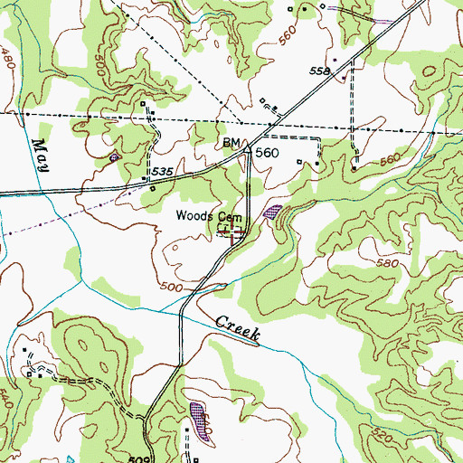 Topographic Map of Woods Cemetery, TN