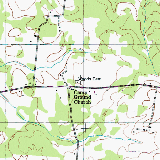 Topographic Map of Woods Cemetery, TN