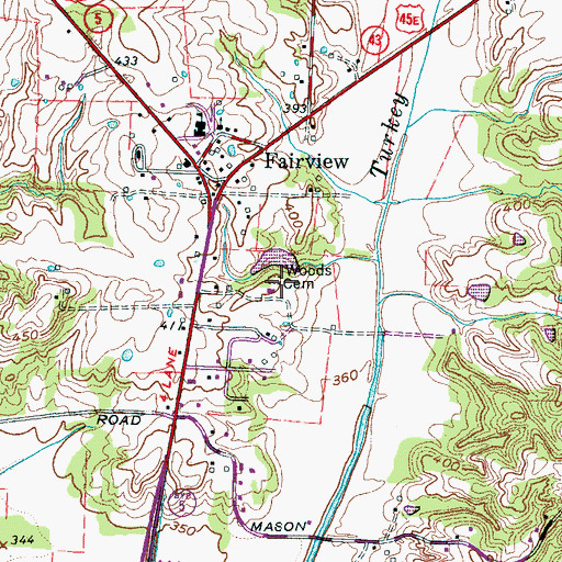 Topographic Map of Woods Cemetery, TN