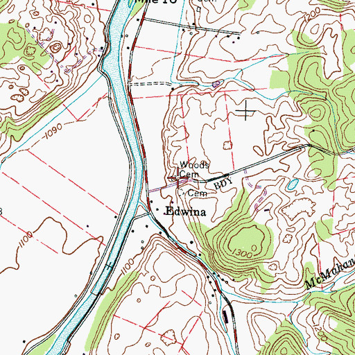 Topographic Map of Woods Cemetery, TN