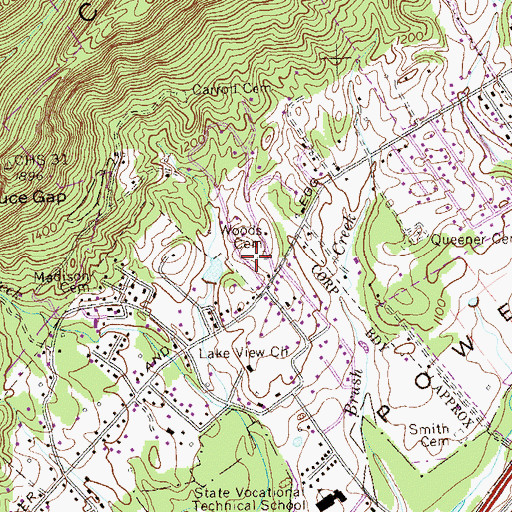 Topographic Map of Woods Cemetery, TN