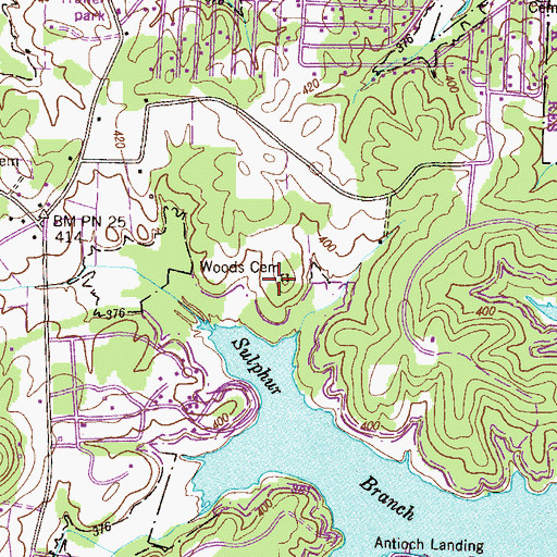 Topographic Map of Woods Cemetery, TN