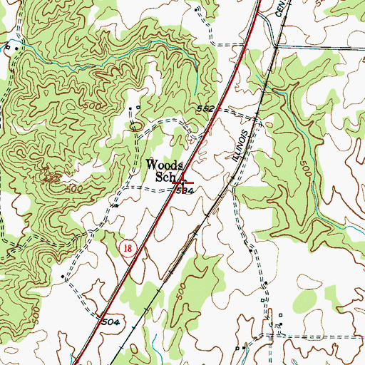 Topographic Map of Woods School, TN