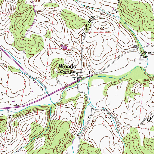 Topographic Map of Woods Valley, TN