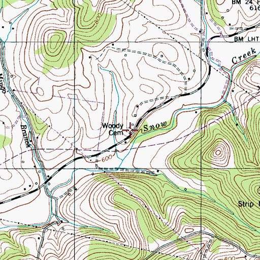 Topographic Map of Woody Cemetery, TN