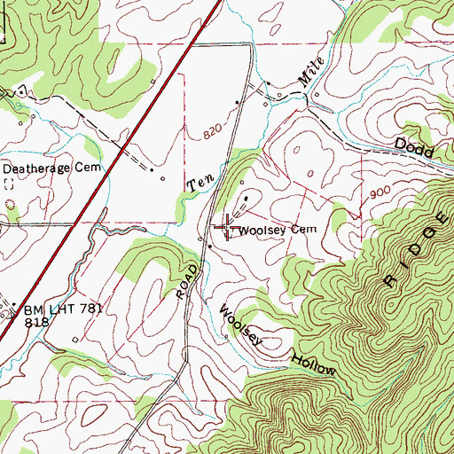 Topographic Map of Woolsey Cemetery, TN