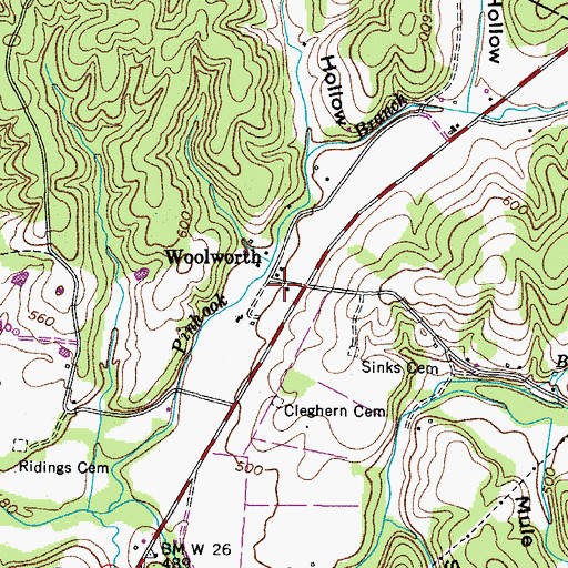 Topographic Map of Woolworth, TN