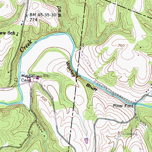 Topographic Map of Worley Bluff, TN