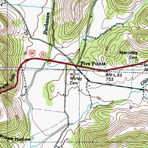 Topographic Map of Worley Cemetery, TN