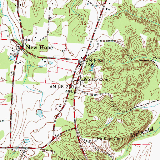 Topographic Map of Worley Cemetery, TN