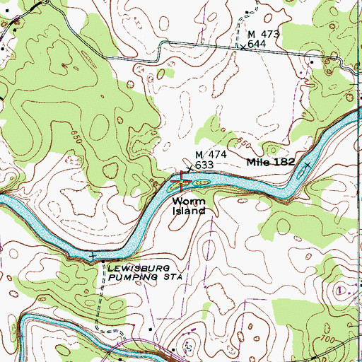 Topographic Map of Worm Island, TN