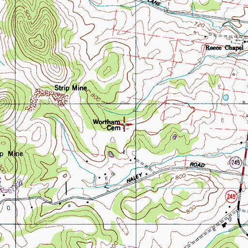 Topographic Map of Wortham Cemetery, TN