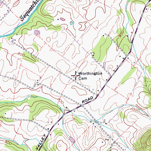 Topographic Map of Worthington Cemetery, TN