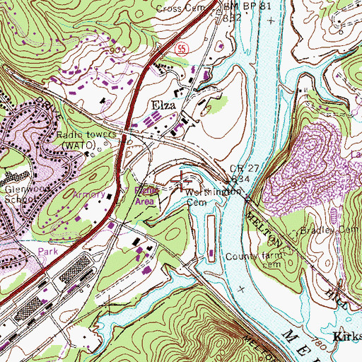 Topographic Map of Worthington Cemetery, TN