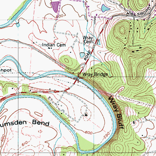 Topographic Map of Wray Bridge, TN