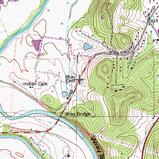 Topographic Map of Wray Cemetery, TN