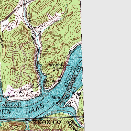 Topographic Map of Wright Bluff, TN