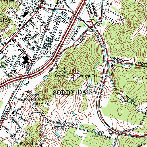 Topographic Map of Wright Cemetery, TN