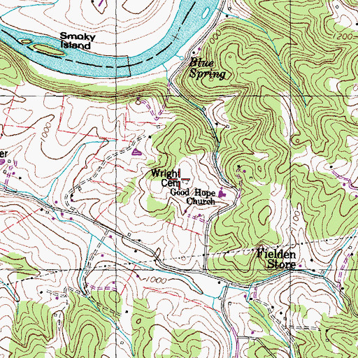 Topographic Map of Wright Cemetery, TN