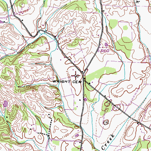 Topographic Map of Wright Cemetery, TN