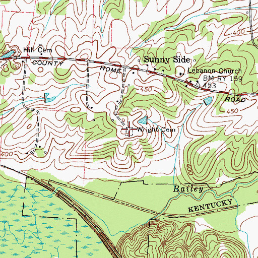 Topographic Map of Wright Cemetery, TN