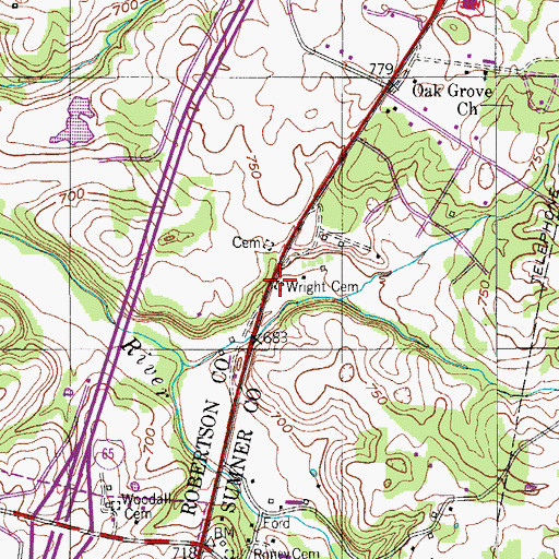Topographic Map of Wright Cemetery, TN