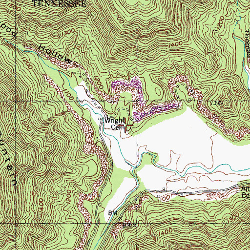 Topographic Map of Wright Cemetery, TN