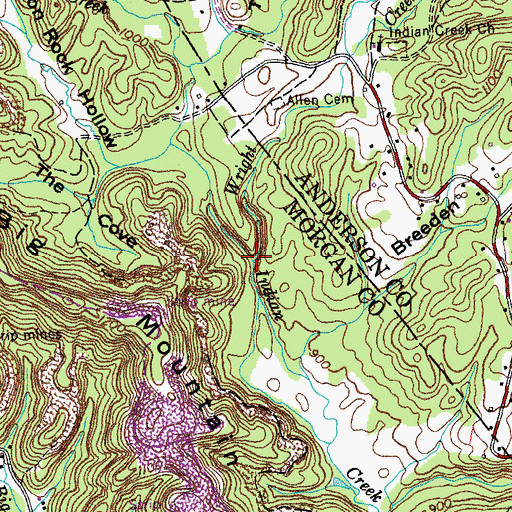 Topographic Map of Wright Creek, TN