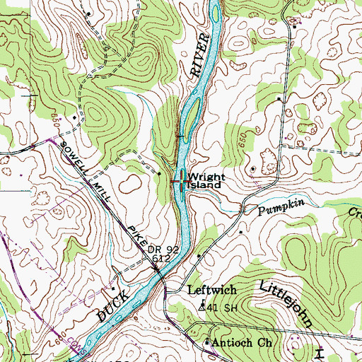 Topographic Map of Wright Island, TN