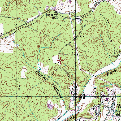 Topographic Map of Wrigley School, TN