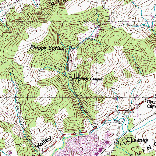 Topographic Map of Wyrick Chapel, TN