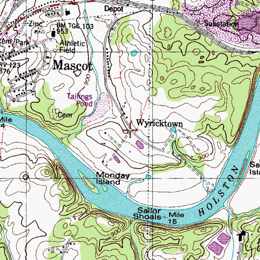 Topographic Map of Wyricktown, TN