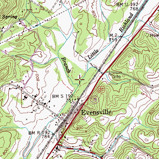 Topographic Map of Yarborough Branch, TN