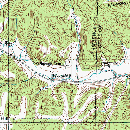 Topographic Map of Yarbrough Cemetery, TN
