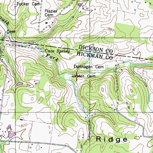 Topographic Map of Yates Cemetery, TN