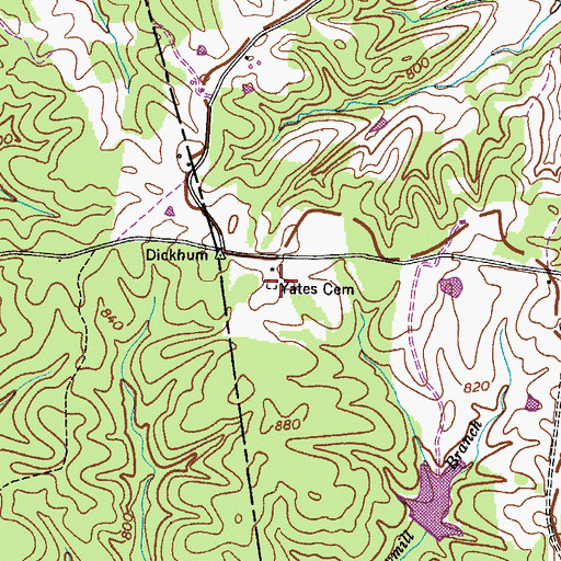 Topographic Map of Yates Cemetery, TN